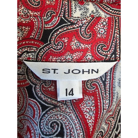 St. John Cropped‎ Red Multi Paisley Print Button Front Blouse SZ 14 SEE BUTTONS - Picture 6 of 8